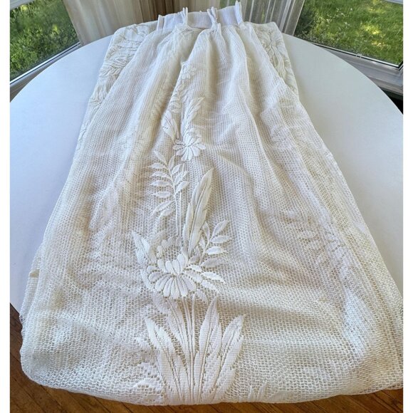 Vintage 70s pleated curtain, cream off-white mesh, floral tropical, for each - Picture 5 of 10